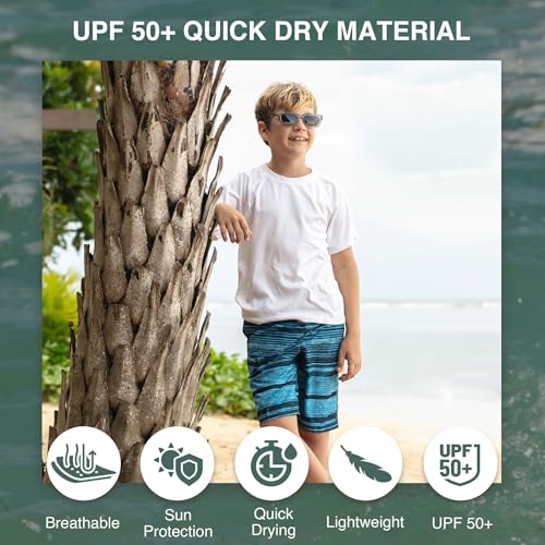 Image of Kanu Surf Boys' Big Jetstream Stripe Quick Dry Beach Board Shorts Swim Trunk, Aqua, X-Large (18 /20)