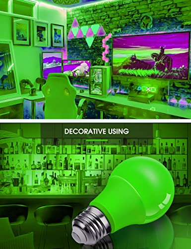 Image of L LOHAS LED Green LED Light Bulbs, A19 9W (60W Equivalent) Christmas Green Colored Light Bulb Indoor, E26 Base, Non-Dim, 4 Pack