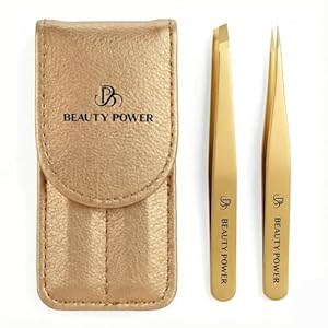 Professional Tweezers Set – Slant & Point, Ultra Precision German Stainless Steel Tweezers for Eyebrows, Chin, Ingrown Hair & Facial Grooming – Lightweight with Case – Valentine’s Gift