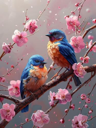 Pintar por Numeros PáJaro, DIY Pintar por Numeros Adultos Flor, Painting by Numbers Manualidades Adultos Kits con Pinceles y Pinturas Acrilicos, Decoración Hogar, Regalo, 20x40 cm, Sin Marco A-1173