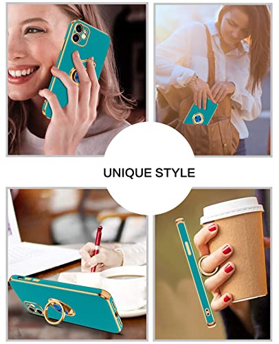 Bentoben Iphone 11 Case With 360° Ring Holder, Shockproof Slim Kickstand Magnetic Support Car Mount Women Men Non-Slip Protective Phone Case For Iphone 11 6.1", Ocean Blue/Gold #TOP4