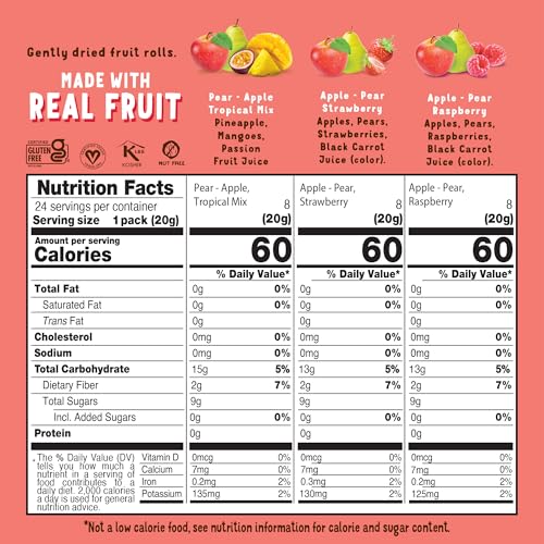 Image of BEAR Real Fruit Snack Rolls - Gluten Free, Vegan, and Non-GMO - Variety Pack (Strawberry, Raspberry, Tropical)) - 48 Rolls, Healthy School and Lunch Snacks for Kids and Adults, 0.7 Ounce (Pack of 24)