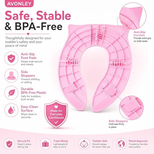 Folding Travel Potty Training Seat for Toddlers – Fits Round & Oval Toilets, Non-Slip Foot Pads, Includes Travel Bag, BPA-Free Portable Toilet Seat for Kids (Pink) — view 2