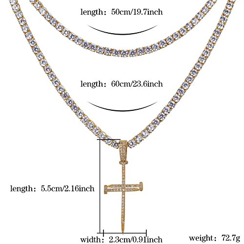 Jinao 18K Gold Plated Macro Pave Iced Out Diamond Charm Nail Cross Pendant For Men Women Stainless Chain #TOP3