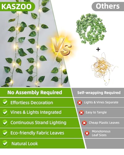 KASZOO 10.1 m 100 LED Vine with Fairy Lights - Pothos String Lights Battery/USB Operated, Ivy Garland with Remote, Leaf Lights for Bedroom Garden Party Wall Room Decor