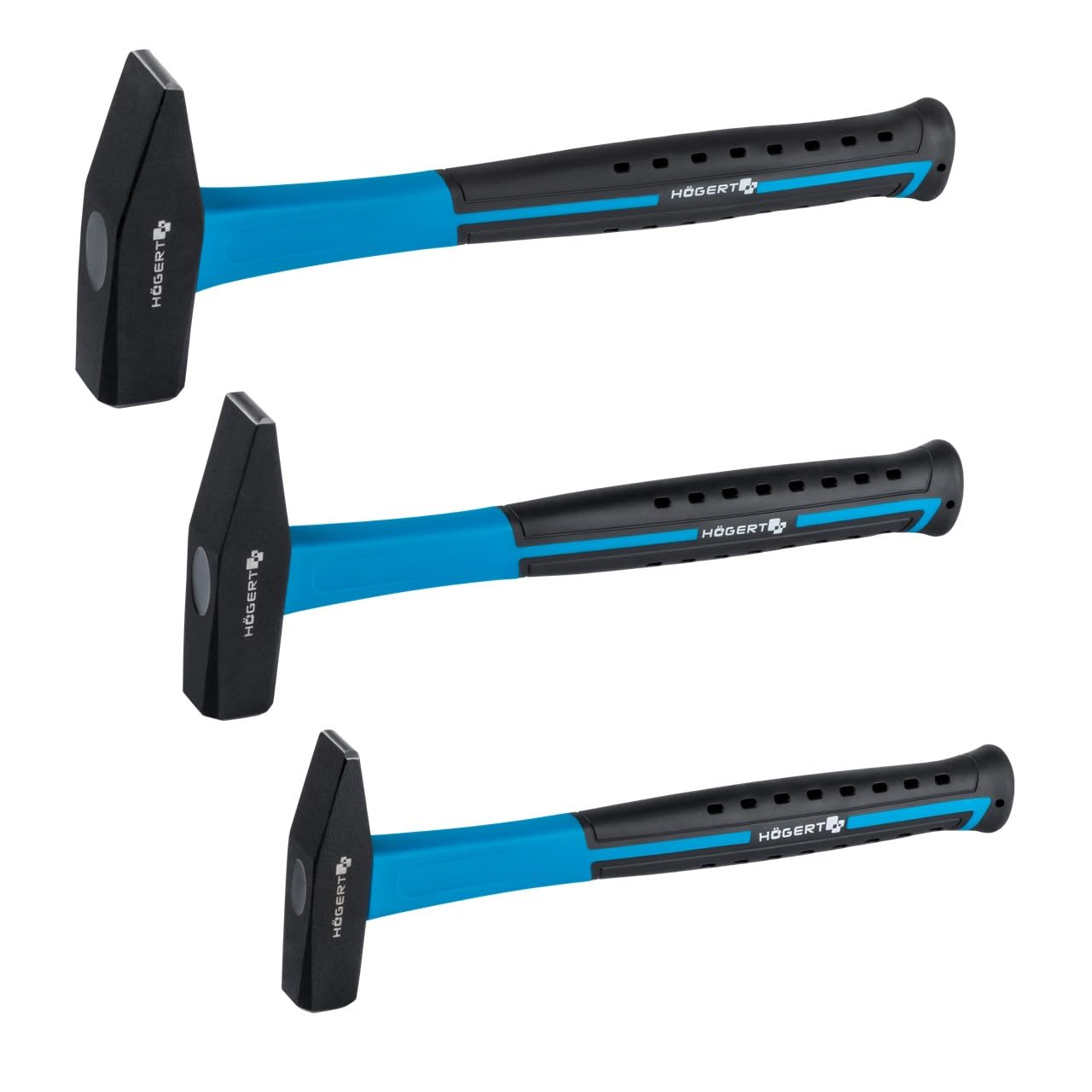 Professioneller Hochleistungs- Schlosserhammer SET 300g, 500g, 800g mit Fiberglas- Griff | C45 Kohlenstoffstahl | Vibrationsdämpfender Hammer | DIN 1041 (Schlosserhammer- SET)