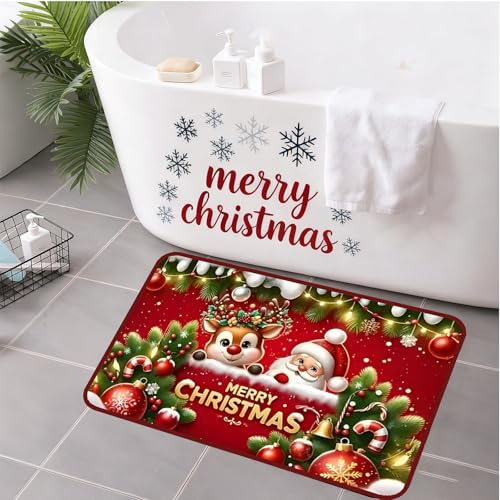 Yayumi クリスマスドアマット、メリークリスマスアウトドアラグ、ノンスリップクリスマスバスルームラグ(メリークリスマス) [4]