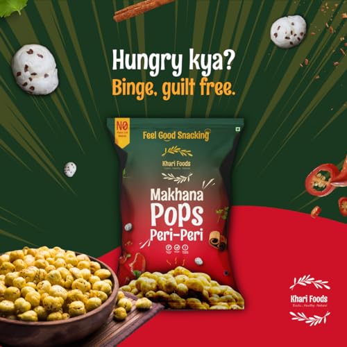 Image of Khari Foods Premium Flavoured Makhana 25g, Crunchy & Roasted Makhana Pops, Protein Source, Fibre Rich, No Palm Oil, Gluten Free (Peri Peri)