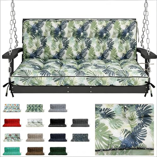 Waterproof Porch Swing Cushion Replacement, 2–3 Seat Swing Seat Cushion with Backrest & Ties, Thick Outdoor Bench Cushion for Patio Garden Porch (Le
