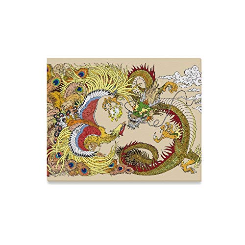 ENEVOTX Wall Art Painting Chinese Dragon and Phoenix Feng Huang Playing with Prints On Canvas The Picture Landscape Pictures Oil for Home Modern Decoration Print Decor for Living Room