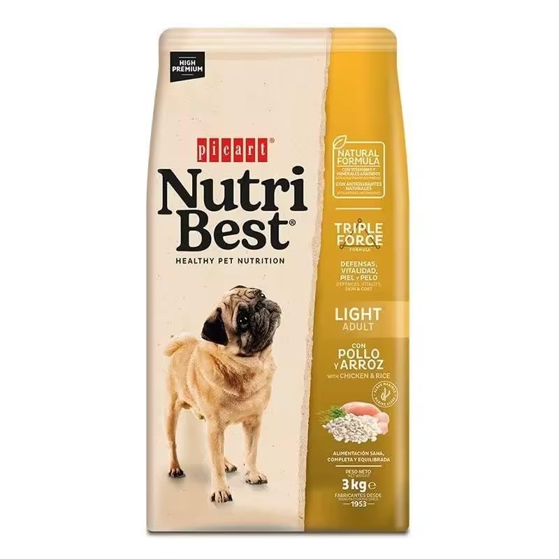Picart Nutribest Adulto Light Pollo & Arroz 15 Kg - Comida para Perros - Alimento Completo para Perros Adultos - Pollo y Arroz Natural