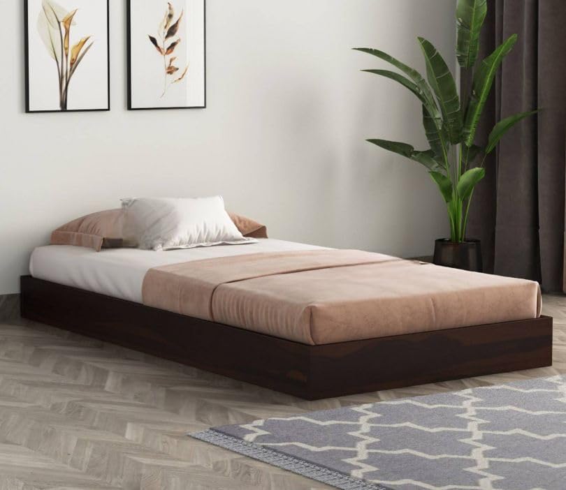 Image of Solid Sheesham Wood Bed 6X4 Single Bed Without Storage for Bedroom - Single Cot Wooden BedSingle Size for Living Room Guest Room - 12 Month Warranty (Alina, Walnut)