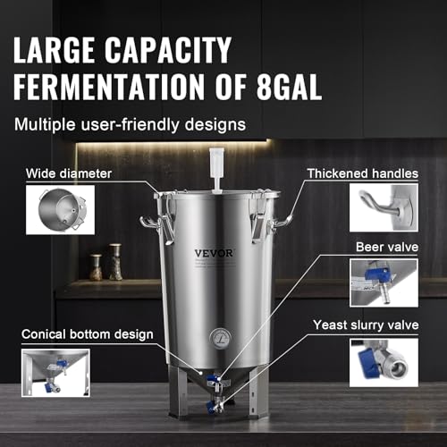 Image of VEVOR Fermentation tank 8 Gallon Stainless Steel Beer Brew Fermentor Brew Bucket Fermentor for Home Brewing with Conical Base Brewing Equipment