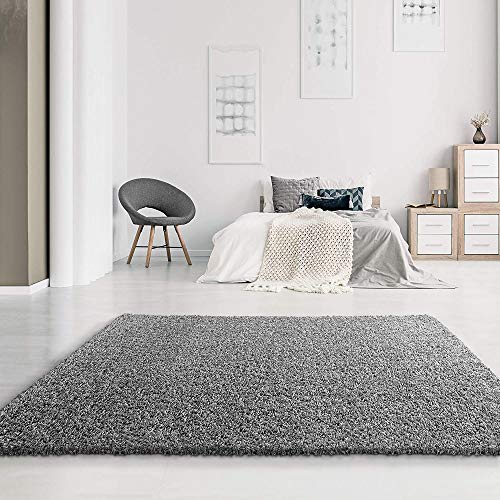SANAT Teppich Wohnzimmer - Hellgrau Hochflor Langflor Teppiche Modern, Größe: 80x150 cm, LOCA New_1300_80X150_Light Gray