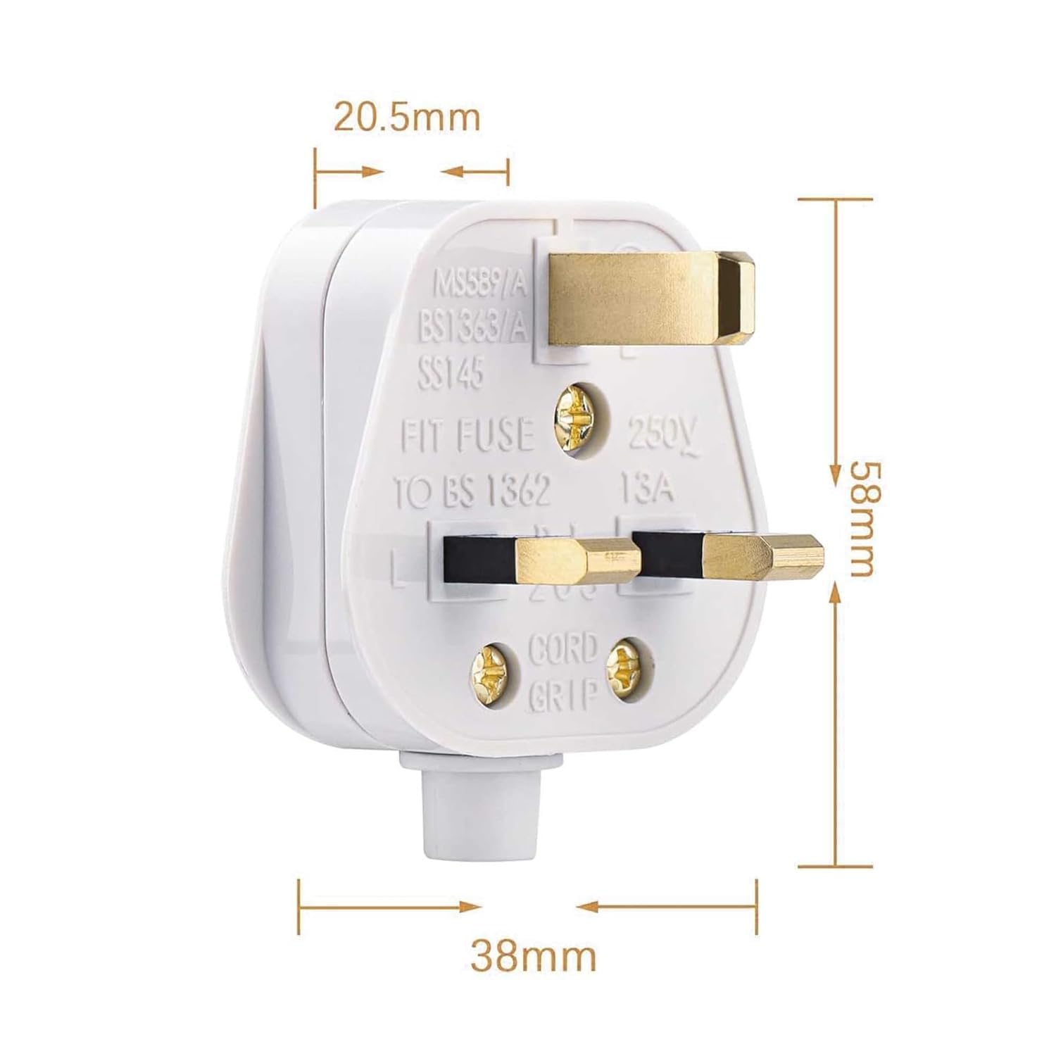 PLUSHA UK 3 Pin Plug, Fused Plug, Rewireable 3 Pin Plug UK with Cord Grip Heavy Duty 13 Amp White Electrical Main Plugs for Home, Office, Appliances Pack of 3 - Image 2