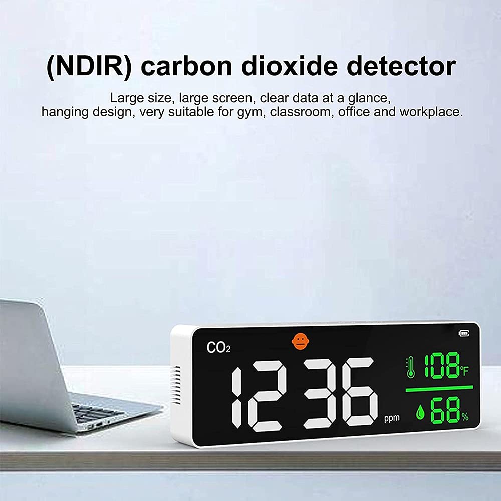 Detector De Aire De CO2, Detector De Calidad del Aire, Sensor NDIR | Monitor de temperatura y humedad, nivel de dióxido de carbono PPM