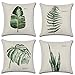 Topways®, federe copricuscino, in cotone e lino, quadrate, ideali per divano, motivo piante tropicali, 45 cm x 45 cm, 4 pezzi
