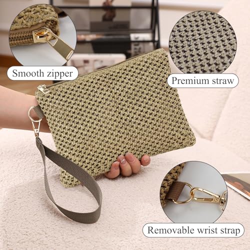 Image of Straw Clutch Purses for Women, Bohemian Straw Handbag Small Summer Beach Bag Wristlet Wallet with Zip