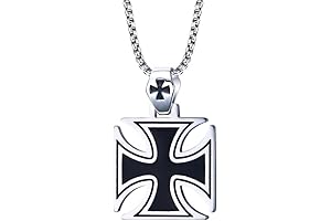 Stainless Steel German Iron Cross Pendant Biker Mens Womens Necklace 24Inch Chain Silver