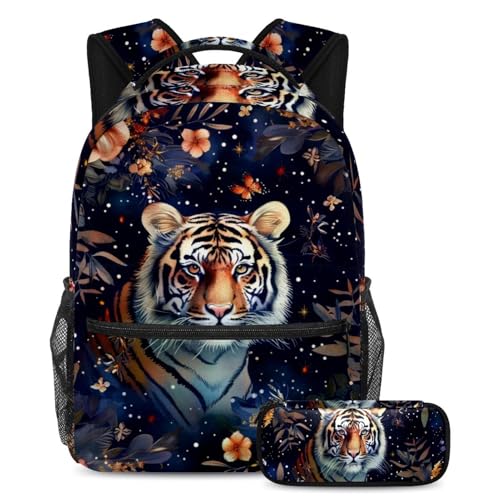 Sac à dos tigre grande capacité au tissu résistant avec sa trousse