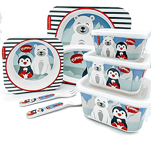 Primo Passi Bamboo Bowls for Kids - Easy to Clean Eco Friendly, Non Toxic BPA Free, Dishwasher Safe, Perfect Size Toddler Bowls (Winter Friends)