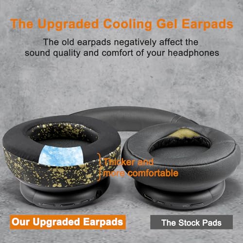 Image of SOULWIT Cooling Gel Earpads Replacement for Anker Soundcore Life Q30 /Q35 Headphones, Ear Pads Cushions with Ice Silk Fabric, High-Density Noise Isolation Foam - Black Gold