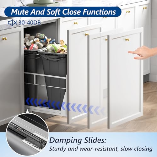 Image of Insputer Double 40QT Pull Out Trash Can Under Cabinet, Heavy Duty Under Sink Garbage Bin Kit with Soft-Close Slides for Kitchen, Laundry, Requires Minimum Cabinets Opening 18 inch W X 24 inch D