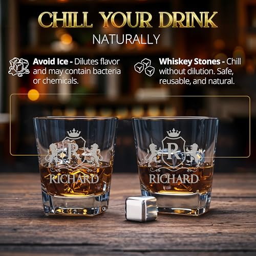 Custom Engraved Monogram Whiskey Decanter Gift Set – 23 oz Liquor/Bourbon Decanter with Glasses, Whiskey Stones & Tongs – Premium Whiskey Gift for Men, Husband, Dad, or Boyfriend - Image 6