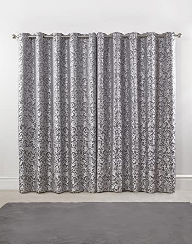 Emma Barclay – Elegant Fully Lined Curtains for Bedroom and Living Room Jacquard Eyelet Two Panel Damask Curtains Eden Collection (90” x 72” Inch)(Silver) - Image 4