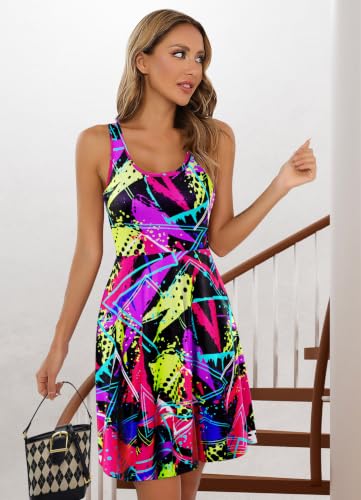 Image of uideazone Women Funny Print Sleeveless U Neck A Line Casual Midi Dress
