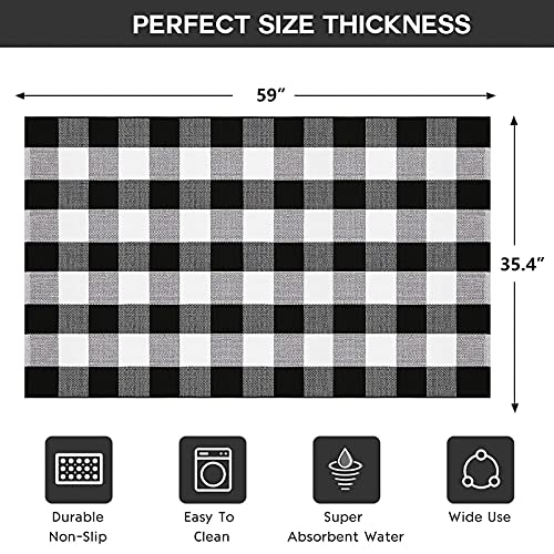 Aracon Buffalo Check Rug 3' X 5' Plaid Rug Reversible Cotton Hand-Woven Carpet Outdoor Black And White Checked Fall Decor Rug For Layered Front Porch Door Mats, Entryway,Farmhouse #TOP1