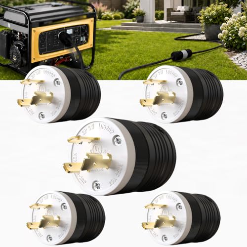 5 Pack NEMA L6‑20P Locking Plug 20 Amp Male 20A 250V Twist Lock L6‑20 Plug, Industrial Grade 2‑Pole 3‑Wire, Nylon &amp; Brass, Secure L620P Plug for Generator, RV, Welding, Transfer Switch