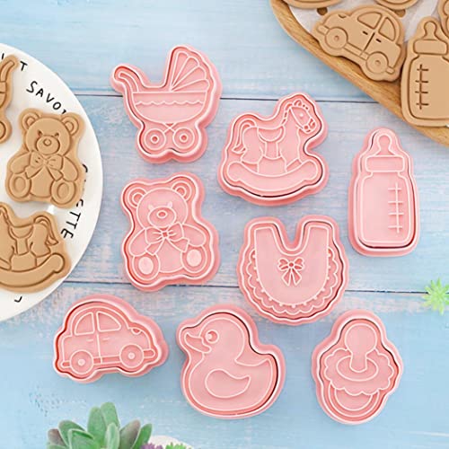 8 Pieces Cute Baby Shower Cookie Cutters Plastic Newborn Party Cookie Stamps Cookie Mould Press Baby Shower Cookie Mould Set Baking Kitchen Tools (Baby) #TOP5