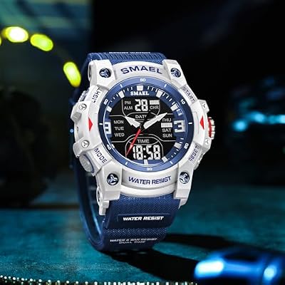 SMAEL Student Blue and White Sports Watch: Lightweight and Stylish - Multi-Functional Stopwatch, Calendar, Alarm, Luminous Display, Shockproof. Suitable for Outdoor Sports and Everyday wear. 8117
