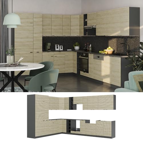 Vicco Cucina Angolare Completa Pannello In Rovere/Antracite 347 X 257 Cm , Pt Antracite - 6