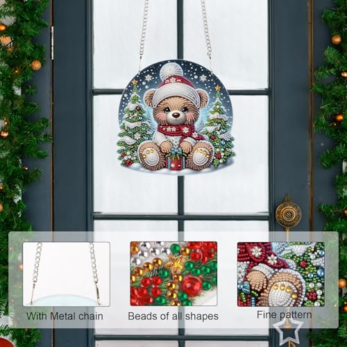 Image of AiYuanzsh 5D DIY Large Christmas Diamond Art Hanging Kits for Adults | Crystal Diamond Painting Suncatchers, Bear Doll and Christmas Tree, Wall, Window & Door Decoration, Home Holiday Gift