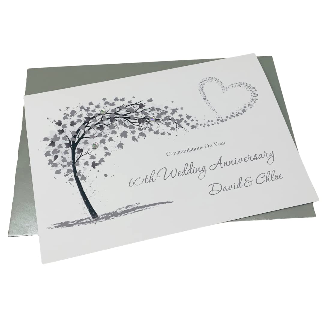 60th Wedding Anniversary Card - Diamond 60 Year Sixtieth Anniversary Greeting Card, Personalised Gift for Wife, Husband, Parents, Couple Friends - Various Designs (Sweeping Heart) โ image 1