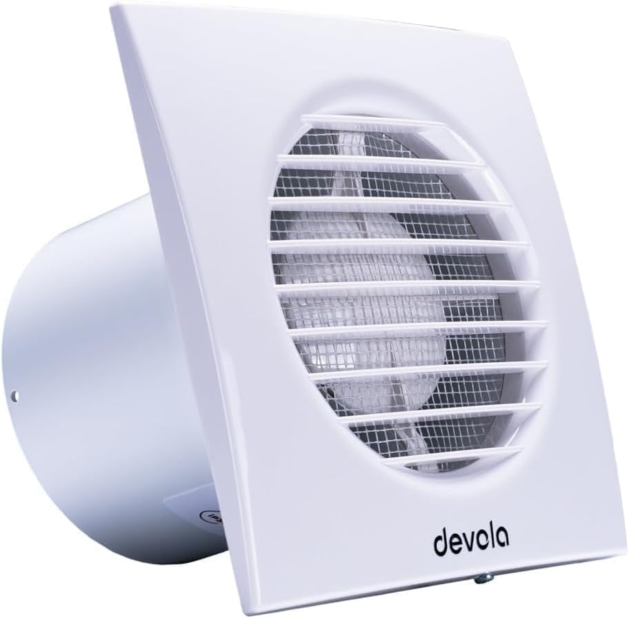 Devola 100mm Standard Axial Bathroom Extractor Fan 4 Inch Bathroom Fan Kitchen Fan Made in Britain (Standard Model) - DVF100