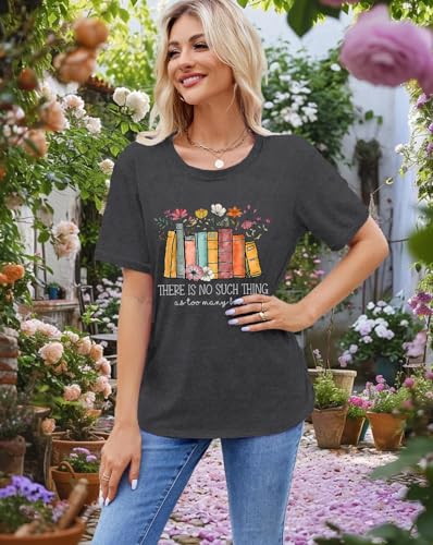 Womens Book Reader Shirt Reading Teacher T-Shirt Wildflower Librarian Tee Tops3