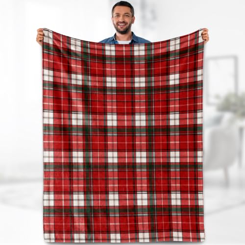 Aimego Christmas Throw Blanket 60"x80" Red Plaid Flannel Fleece