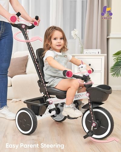 Image of KRIDDO 7-in-1 Push Tricycle w /Parent Steering Handle, Ages 1.5 to 5 Years