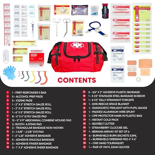 Image of Ever Ready First Aid EMS First Responder Fully Stocked Trauma First Aid Kit - Red
