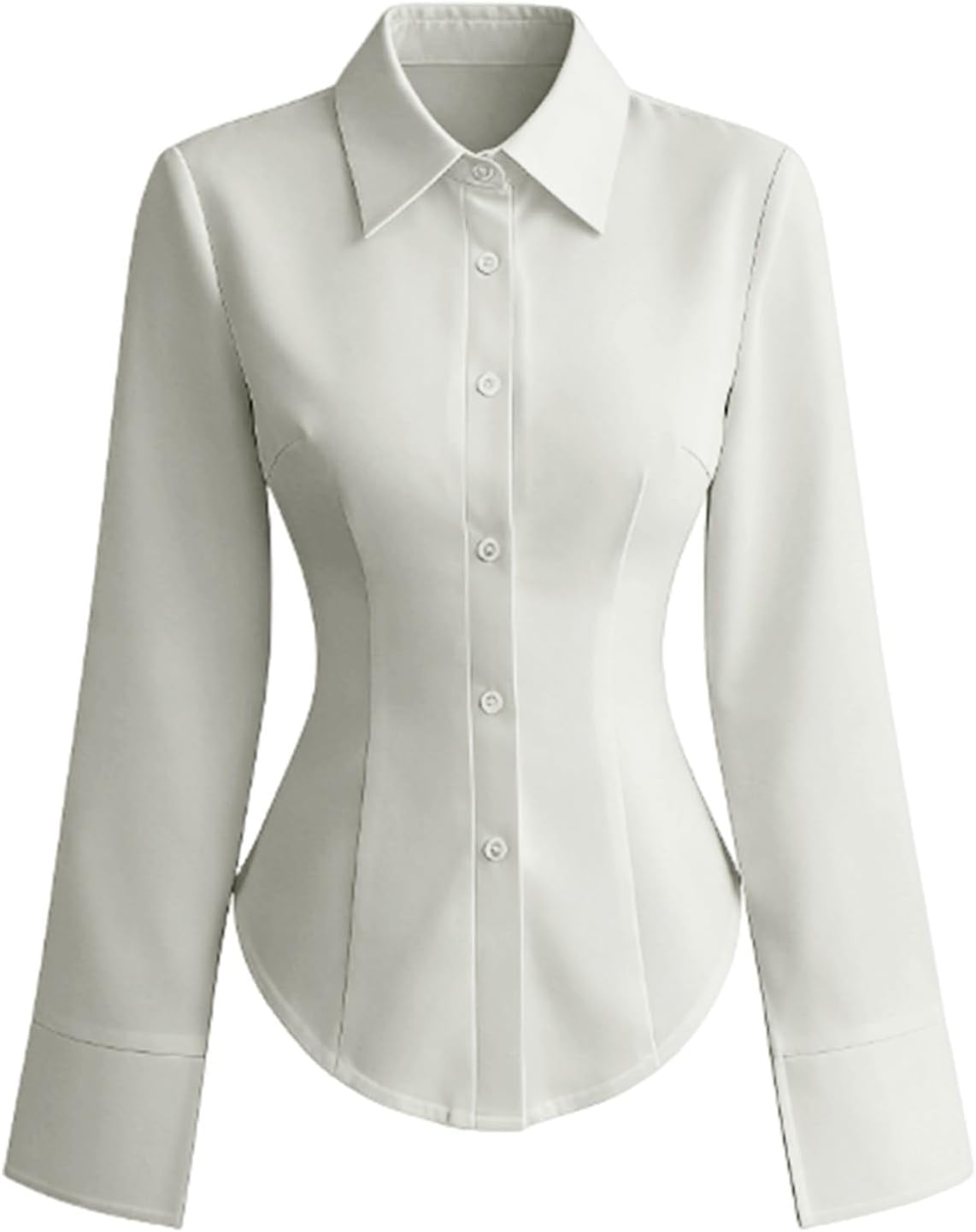Heevina Button Down Shirts for Women Long Sleeve Solid Color Elegant Slim Fit Shirt Summer Work Casual Ladies Blouse