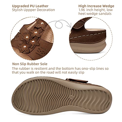 Image of SHIBEVER Dressy Wedge Women Sandals: Comfortable Arch Support Summer Sandal | Dress Orthopedic Ankle Back Strap Casual Open Toe Womens Sandals - All-Day Comfort Walking Memory Foam Flat Sandal Shoes
