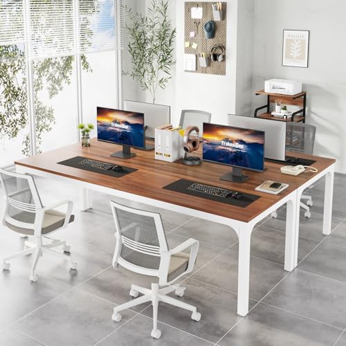 Tribesigns 78.7 Inches Extra Long Computer Desk 2 Person Desk, Double Long Desk, Workstaion for Home Office (Walnut+White) - Thumbnail 4