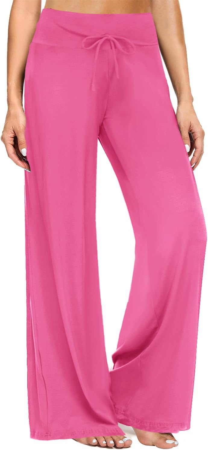 ZOOSIXX Soft Black Pajama Pants for Women, Wide Leg Pants Woman Flowy Comfy Casual Lounge Yoga Capri Pants 22”/ 30”