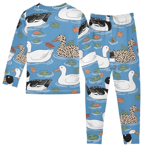 Pajama Sets Long Sleeve Ducks Swimming with Leaves Pattern Soft Comfy Sleepwear 2 Piece PJS 3-8T3