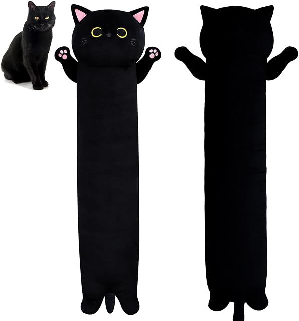 Desdfcer Long Cat Plush, 84CM Long Cat Body Pillow, Black Cat Stuffed Animals Soft Long Cat Plushie,Kawaii Stuffed Cat Toys for Birthday Christmas Halloween Kids Gifts