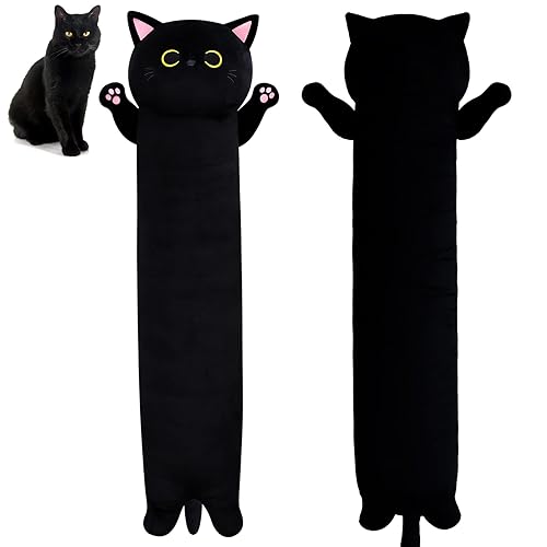Desdfcer Cat Plush, 84CM Long Cat Body Kids Pillow Soft Cat Pillow for Kids, Cute Plushies for Girls Boys, Birthday Christmas - Black - 84Cm