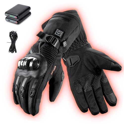 Heated Gloves with 3 Heat Settings for Men Women, 7.4V Rechargeable Battery, Electric Touchscreen Hand Warming Gloves Winter Outdoor Work Hunting Motorcycle Cycling (Black, L)